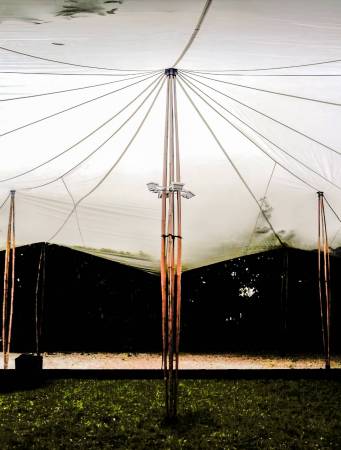 Bamboo tents - Bamboo hall interior view and center support