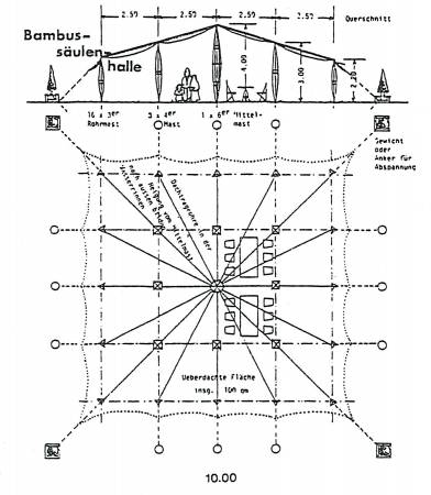 Bambuszelte - Bambushalle - Zeichnung und Plan